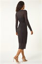 Black Dusk Pleated Plisse Stretch Mesh Midi Dress, Image 3 of 5