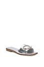 Silver XY LONDON Silver 'Annie' Sparkly Diamante Slip On Flat Slider Mule Sandals, Image 2 of 5