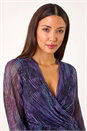 Purple Foil Plisse Wrap Dress, Image 4 of 5