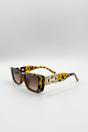 Brown Rectangle Cateye Side Detail Sunglasses In Leopard, Image 4 of 5