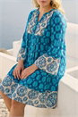 Blue Curve Contrast Print V-Neck Midi Dress, Image 4 of 4