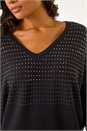 Black Relaxed Sparkly V-Neck Knitted Jumper, Image 5 of 5