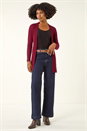 Wine Longline Stretch Ribbed Cardigan, Image 2 of 5