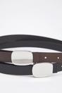 Multi Double Pack Silver Oval Plaque Buckle Slim Faux Leather Belt, Image 1 of 2