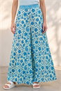Blue Floral Print Textured Palazzo Trouser, Image 1 of 4