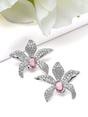 Silver Floral Crystal Stud Earrings, Image 3 of 3