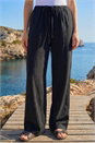Black Linen Blend Wide Leg Trouser, Image 2 of 5