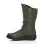 Khaki Low Wedge Heel Comfort Calf Biker Boots, Image 3 of 6