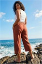 Rust Curve Linen Blend Cropped Trousers, Image 3 of 4
