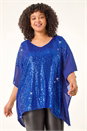 Royal Blue Curve Full Sequin Chiffon Overlay Top, Image 1 of 5