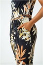Black Petite Leaf Print Tie Waist Stretch Jumpsuit, Image 5 of 5
