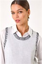 Grey Contrast Stitch Knit Top, Image 4 of 5