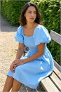 Light Blue  Dusk Puff Sleeve Shirred Dress, Image 2 of 4