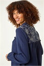 Navy  Embroidered Yoke Shirt, Image 4 of 5