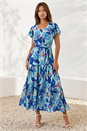 Blue Floral Tiered Tie Waist Dress, Image 2 of 4