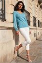 Light Blue  Square Neck Pearl Trim Knit Jumper, Image 3 of 4