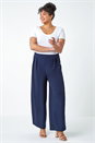 Navy  Curve Wide Leg Pleat Elastic Waist Trousers, Image 2 of 5
