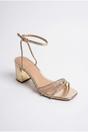 Gold iKrush Gold Cordelia Rhinestone Strap Block Heel Sandals, Image 2 of 5