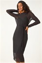 Black Dusk Pleated Plisse Stretch Mesh Midi Dress, Image 4 of 5