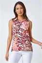 Pink Sleeveless Floral Print Blouse, Image 2 of 5
