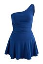 Navy WOVCOR Navy Asymmetric One Shoulder Ruched Swimsuit with Skort Detail, Image 1 of 3