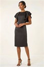 Black Satin Ruffle Sleeve Dress, Image 2 of 6