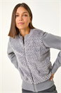 Grey Faux Fur Funnel Neck Zip Jacket, Image 1 of 7