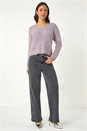 Purple V-Neck Fluffy Knit Jumper, Image 2 of 5