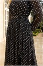 Black Polka Dot Pleated Midi Dress, Image 4 of 4