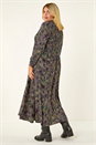 Purple Curve Abstract Print Shirred Midi Dress, Image 3 of 5
