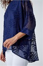 Navy  Leaf Burnout Print Chiffon Overlay Top, Image 5 of 5