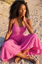 Fuchsia Lace Bodice Shirred Midi Dress, Image 2 of 4