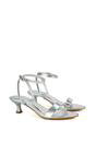 Silver XY LONDON Silver 'Antonia' Kitten Low Heel Strappy Sandal Two Part Heeled Shoes, Image 3 of 5