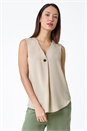 Camel Pleat Front Button Detail V-Neck Vest, Image 1 of 6