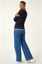 Navy  Scallop Neck Button Knit Jumper, Image 5 of 5