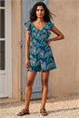Blue Tropical Leaf Print Playsuit, Image 2 of 4