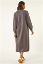 Grey Buttoned Collar Midi Dress, Image 3 of 5