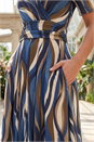 Navy  Abstract Print Wrap Midi Dress, Image 4 of 4