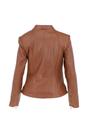 Tan 'Chiara' Mandarin Collar Real Leather Biker Jacket, Image 4 of 5