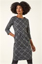 Dark Grey Checked Front Pleat Shift Dress, Image 1 of 5