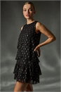 Black Shimmer Foil Print Tiered Dress, Image 1 of 6