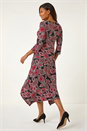 Red Leaf Print Hanky Hem Stretch Midi Dress, Image 3 of 5