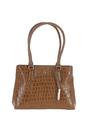 Tan Croc Print Real Leather Two Section With Mid Purse Bag, Image 1 of 3