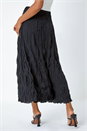 Black Crinkle Textured Elastic Waist A Line Midi Skirt, Image 3 of 5
