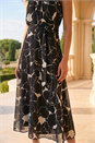 Black Chiffon Floral Pleat Neck Dress, Image 4 of 4