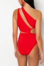 Red One Shoulder Cut Out Detail Swimsuit, Image 3 of 3