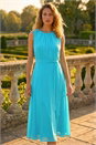 Blue Chiffon Pleat Neck Midi Dress, Image 1 of 4