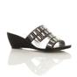 Black Low Wedge Heel Diamante Sandals Mules, Image 1 of 6