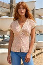 Pink Floral Ditsy Print Lace Trim Top, Image 1 of 4
