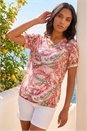 Red Print Burnout Blouson Top, Image 2 of 4